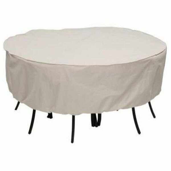 Mr. Bar-B-Q 30 in. x 80 in. Dia; 600 x 300D PE Elastic Taupe Round Table & Chair Dining Set Patio Cover 100827